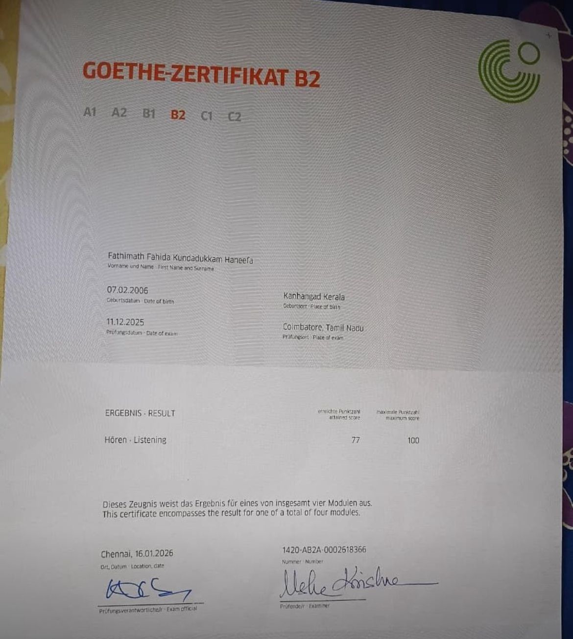 Student Goethe Certificate