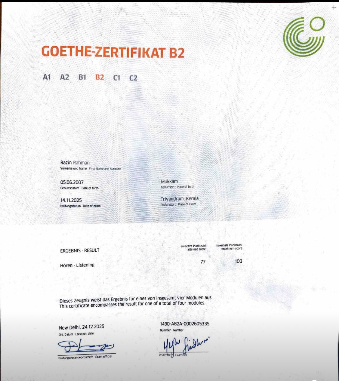 Student Goethe Certificate