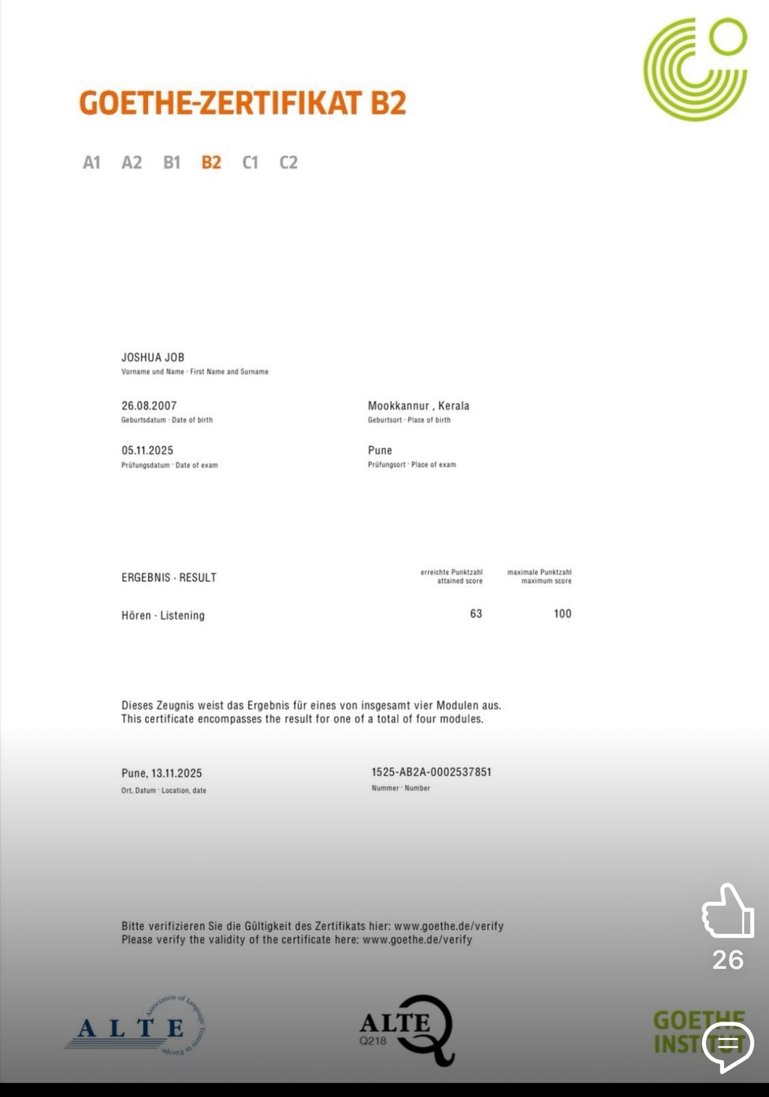 Student Goethe Certificate