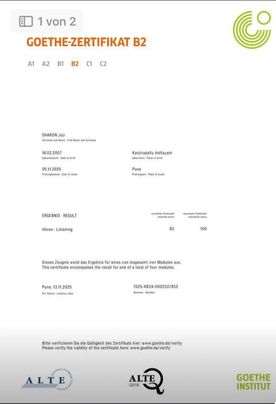 Student Goethe Certificate