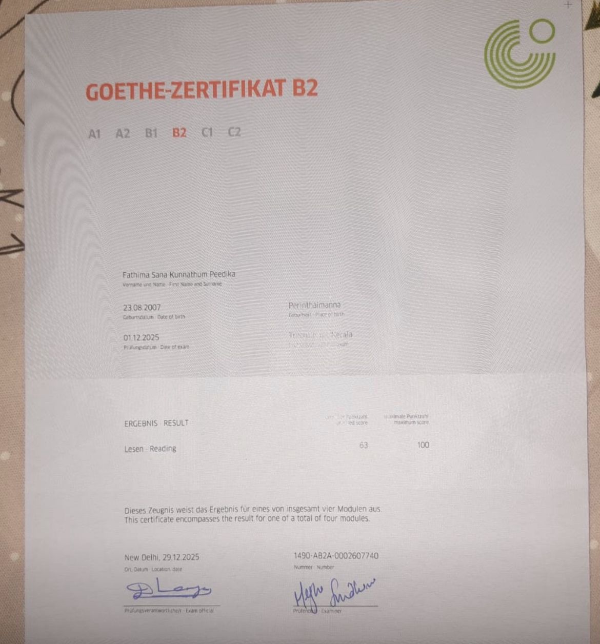 Student Goethe Certificate